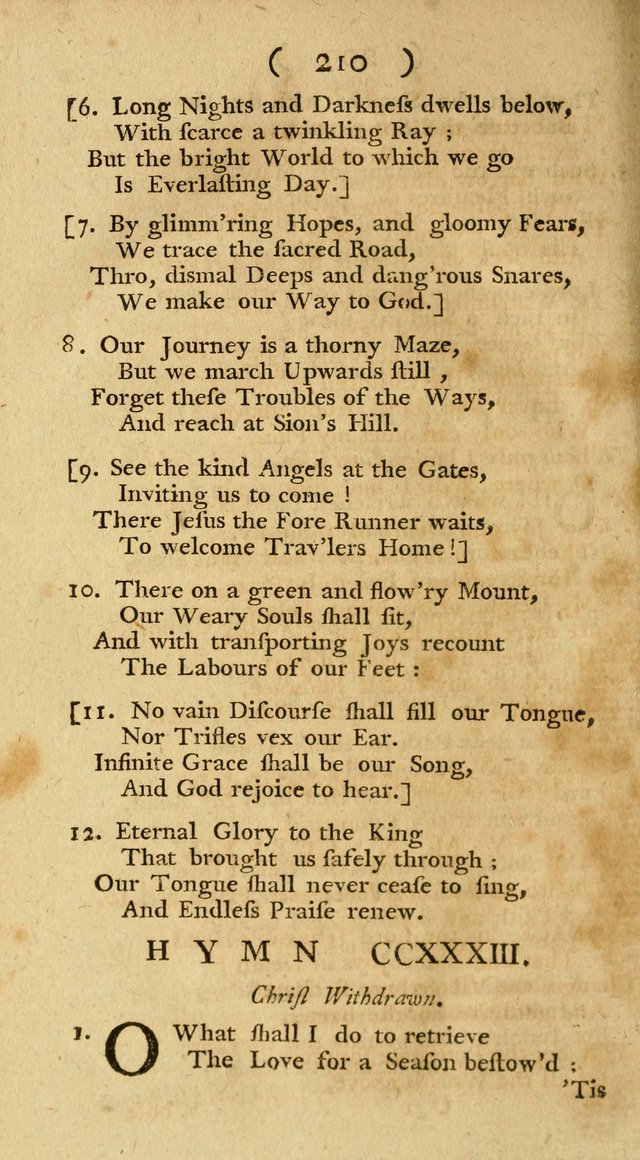 The Christians Duty, exhibited, in a series of Hymns: collected from various authors, designed for the worship of God, and for the edification of Christians (1st Ed.) page 210