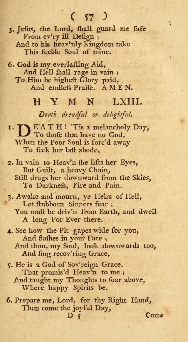The Christians Duty, exhibited, in a series of Hymns: collected from various authors, designed for the worship of God, and for the edification of Christians (1st Ed.) page 57