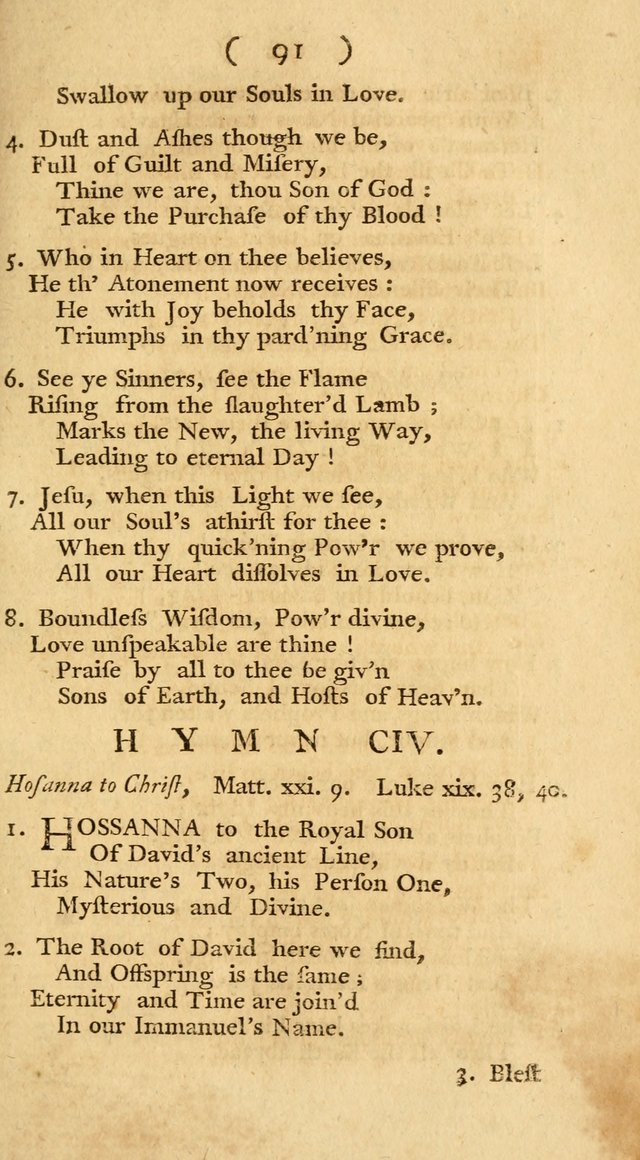 The Christians Duty, exhibited, in a series of Hymns: collected from various authors, designed for the worship of God, and for the edification of Christians (1st Ed.) page 91
