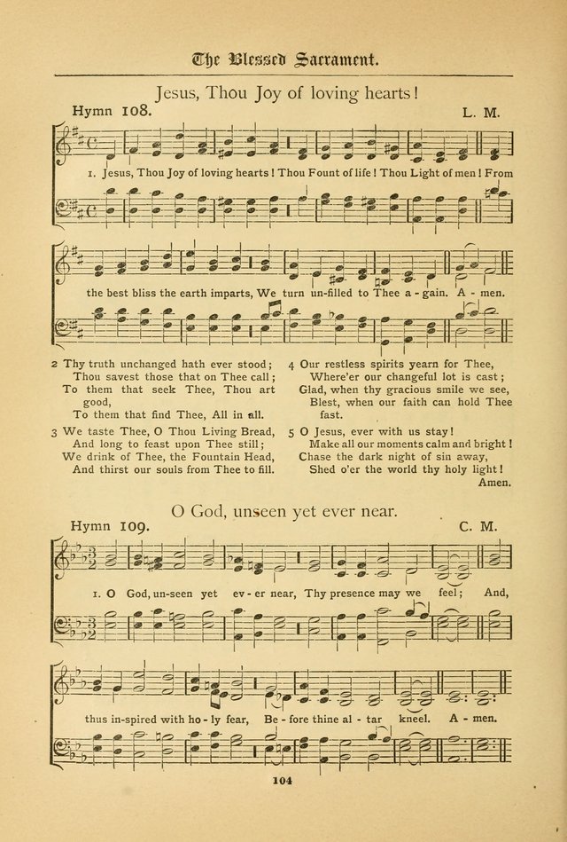 The Catholic Hymnal: containing hymns for congregational and home use, and the vesper psalms, the office of compline, the litanies, hymns at benediction, etc. page 104