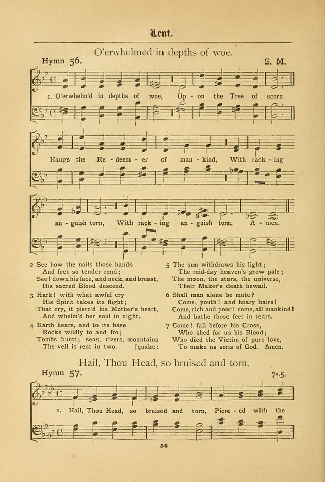 The Catholic Hymnal: containing hymns for congregational and home use, and the vesper psalms, the office of compline, the litanies, hymns at benediction, etc. page 56