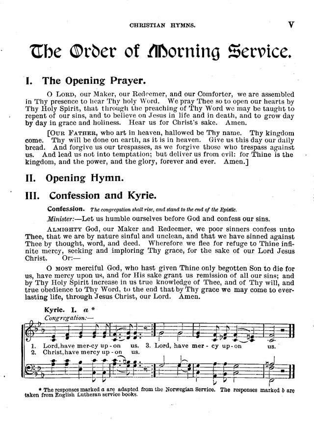 Christian Hymns: for church, school and home, with music page v