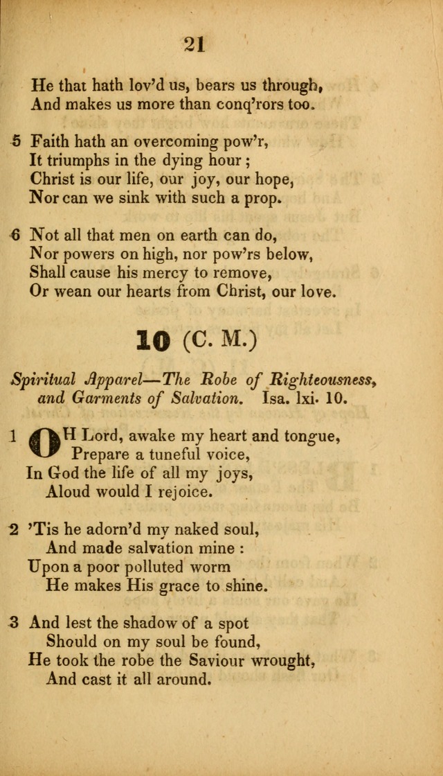 A Collection of Hymns, intended for the use of the citizens of Zion, whose privilege it is to sing the high praises of God, while passing through the wilderness, to their glorious inheritance above. page 21