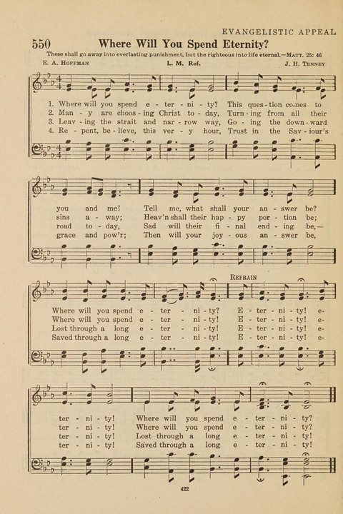 Church Hymnal, Mennonite: a collection of hymns and sacred songs suitable for use in public worship, worship in the home, and all general occasions (1st ed. ) [with Deutscher Anhang] page 422