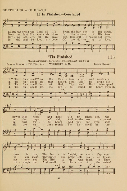 Church Hymnal, Mennonite: a collection of hymns and sacred songs suitable for use in public worship, worship in the home, and all general occasions (1st ed. ) [with Deutscher Anhang] page 85