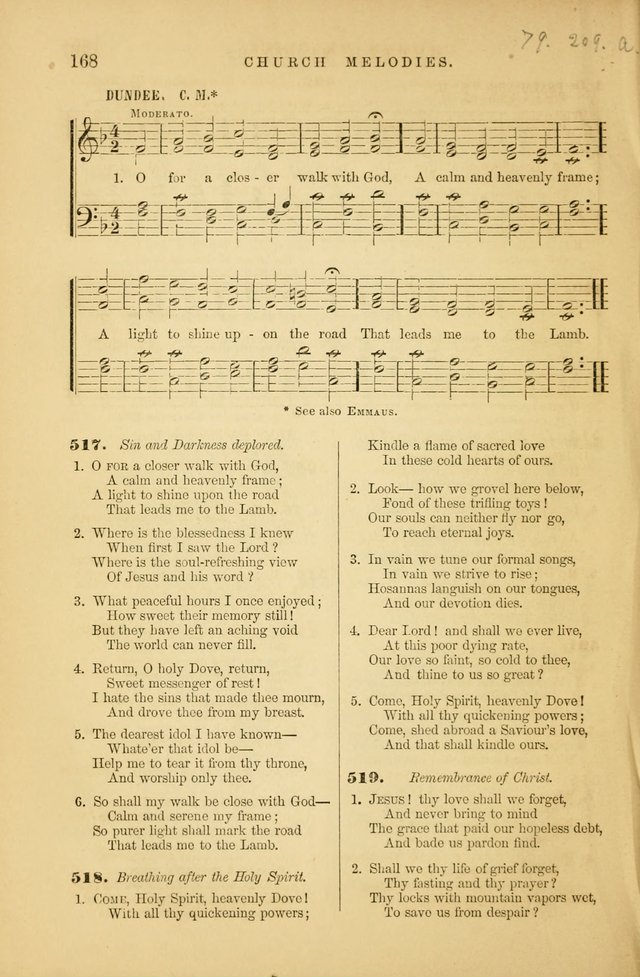 Church Melodies: collection of psalms and hymns, with appropriate music. For the use of congregations. page 168