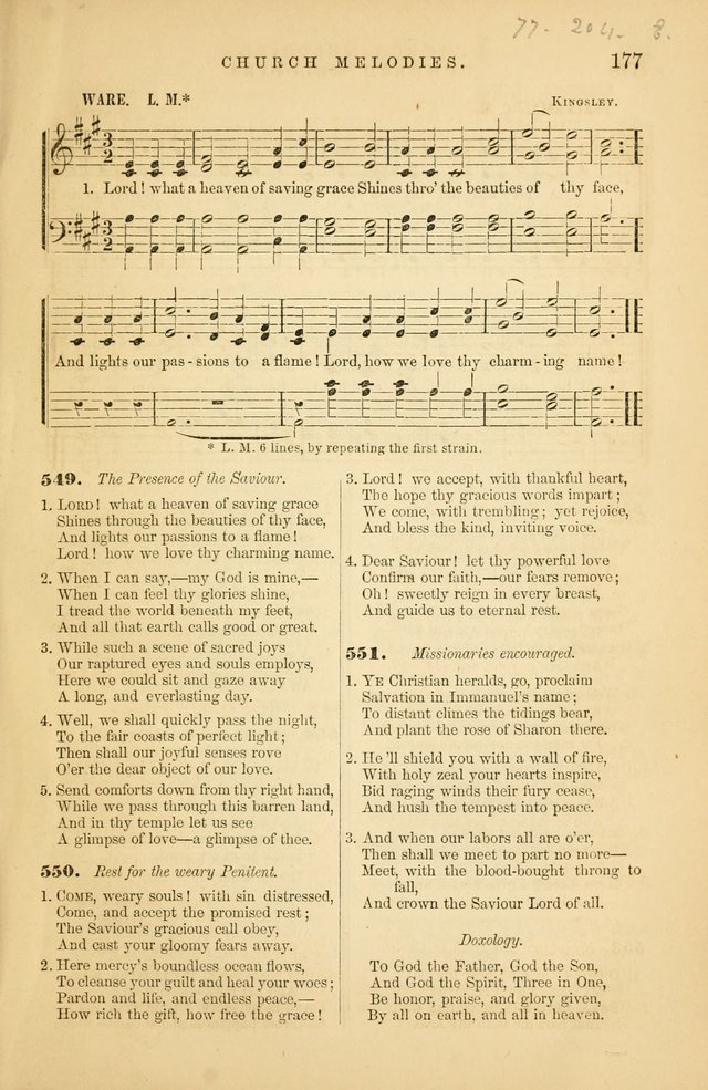 Church Melodies: collection of psalms and hymns, with appropriate music. For the use of congregations. page 177