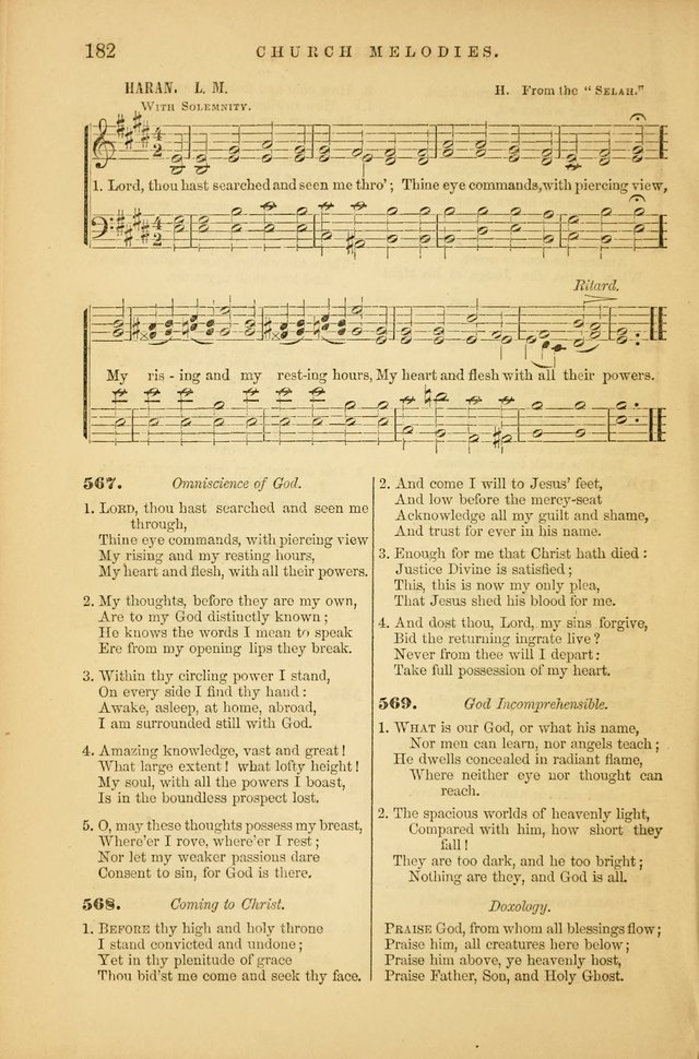 Church Melodies: collection of psalms and hymns, with appropriate music. For the use of congregations. page 182