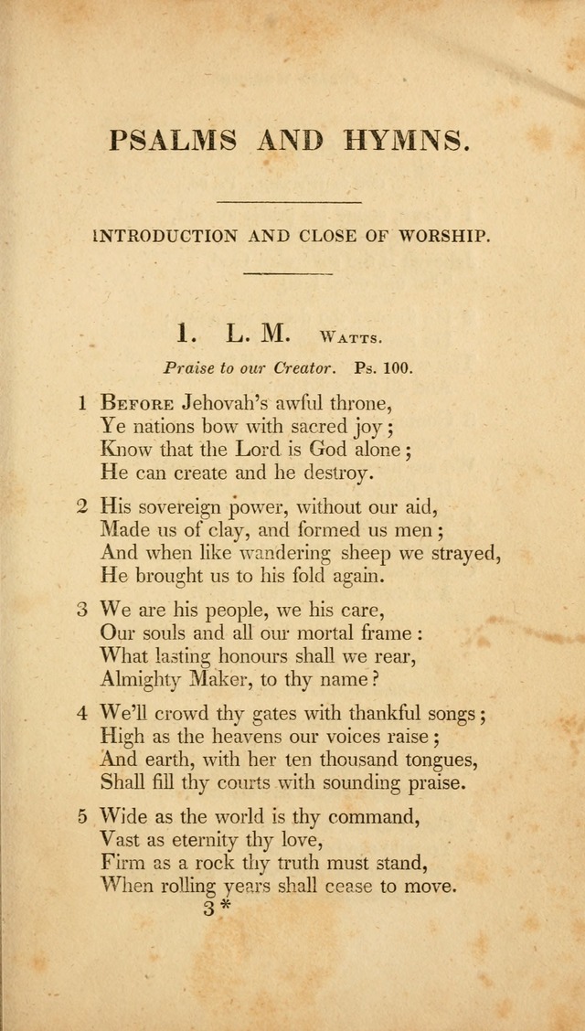 A Collection of Psalms and Hymns for Christian Worship. (3rd ed.) page 1