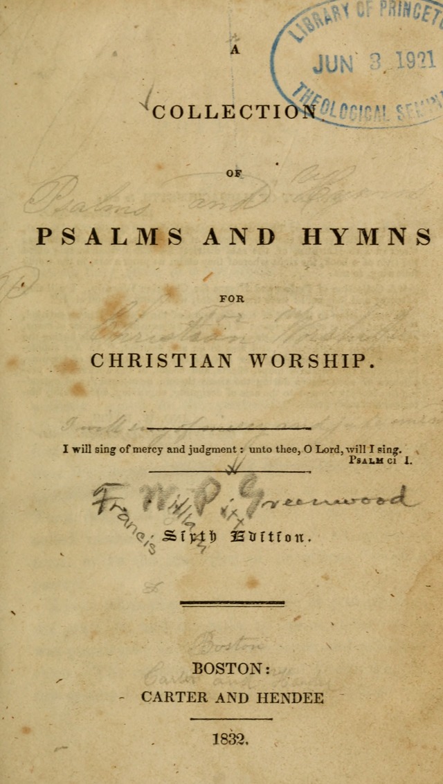 A Collection of Psalms and Hymns for Christian Worship (6th ed.) page iii