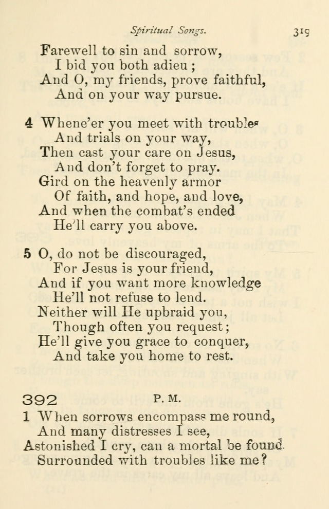 A Choice Selection of Hymns and Spiritual Songs for the use of the Baptist Church and all lovers of song page 322