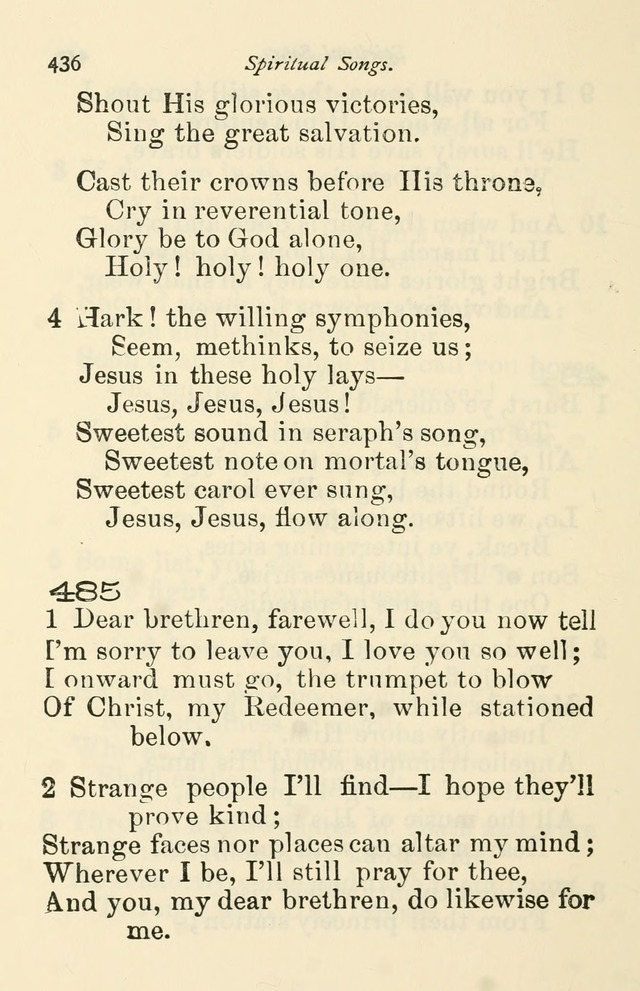 A Choice Selection of Hymns and Spiritual Songs for the use of the Baptist Church and all lovers of song page 439