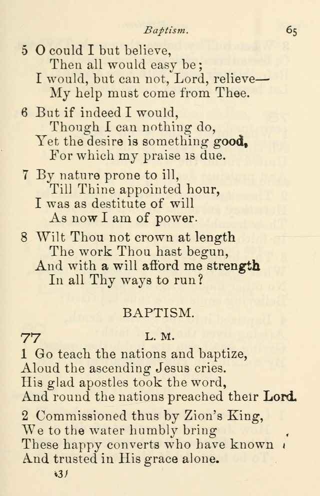 A Choice Selection of Hymns and Spiritual Songs for the use of the Baptist Church and all lovers of song page 68