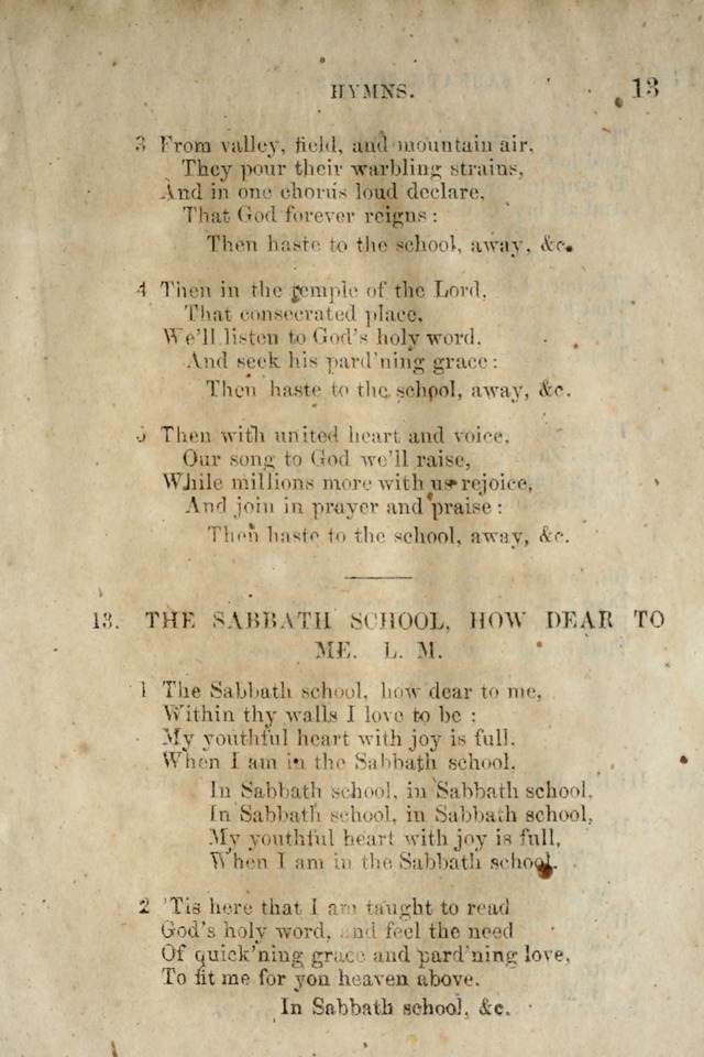 A Collection of Sabbath School Hymns: compiled by a Sabbath School Teacher page 13