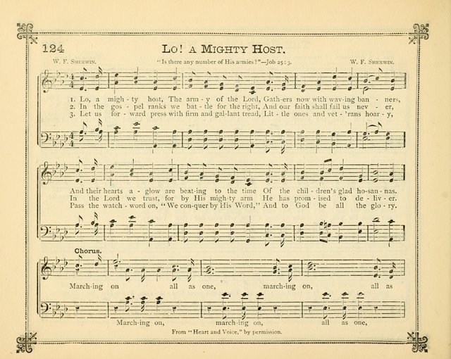Carols of Joy: choice collection of songs and hymns for the Sunday School, Bible class, and the Home Circle to which has been added an easy method of Rudimental Instruction in Music, for Weekday Study page 124