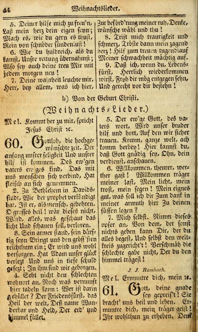 Das Gemeinschaftliche Gesangbuch: zum gottesdienstlichen Gebrauch der Lutherischen und Reformirten Gemeinden in Nord-America. (1st.. Aufl) page 44