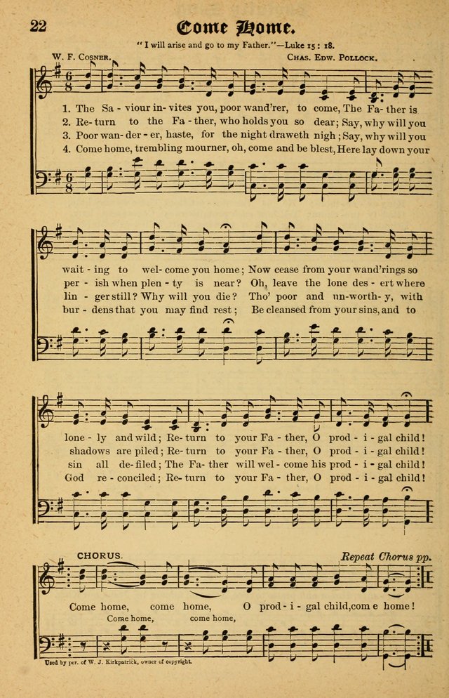 The Emory Hymnal No. 2: sacred hymns and music for use in public worship, Sunday-schools, social meetings and family worship page 22