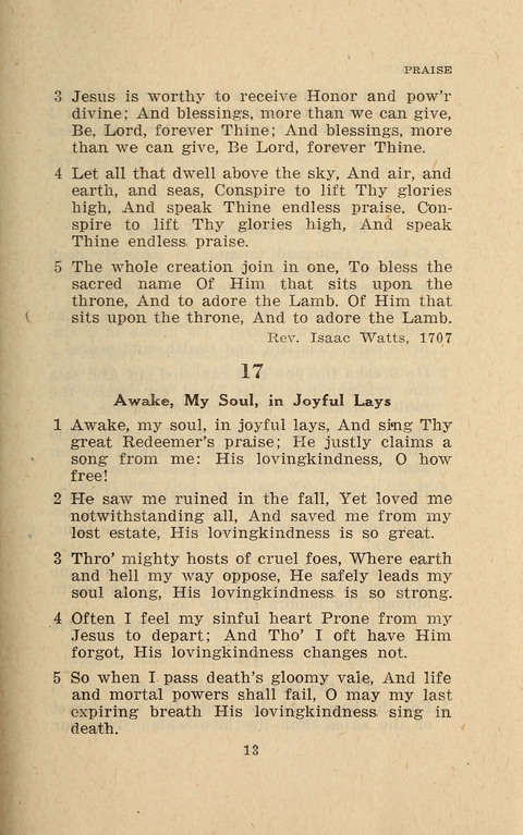 The Evangelical Hymnal. Text edition page 13
