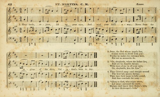 Evangelical Musick: or, The Sacred Minstrel and Sacred Harp United: consisting of a great variety of psalm and hymn tunes, set pieces, anthems, etc. (10th ed) page 62