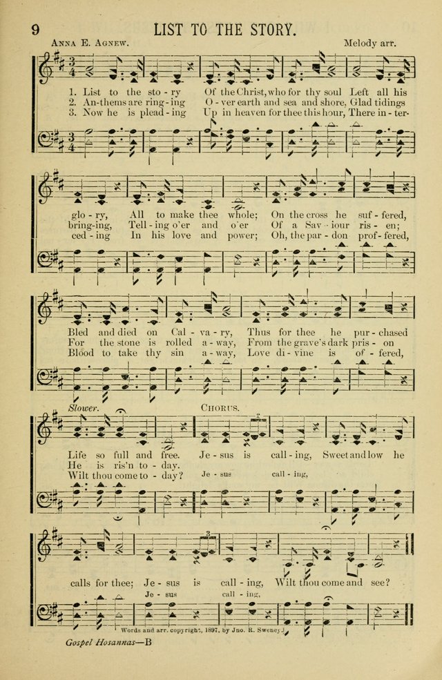 Gospel Hosannas: A Choice Collection of Hymns and Tunes for use in Evangelistic, Brotherhood and Mission Meetings, Sunday School, Etc. page 9