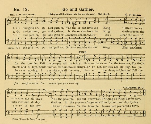 Gathered Jewels: a collection of Sunday School hymns and tunes by a selected corps of authors of great prominence; this book contains a department of christian heart songs especially prepared for youn page 12