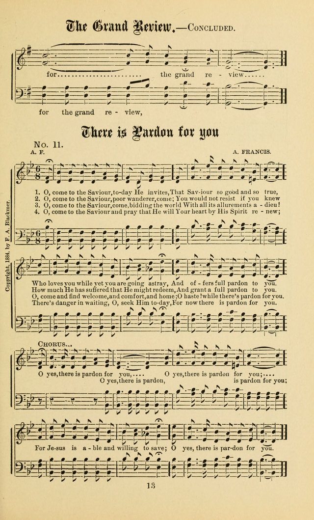 Gospel in Song: a new collection of "hymns and spiritual songs," for use in Sunday schools, praise meetings, prayer meetings, revival meetings, camp meetings and in other places ... page 13
