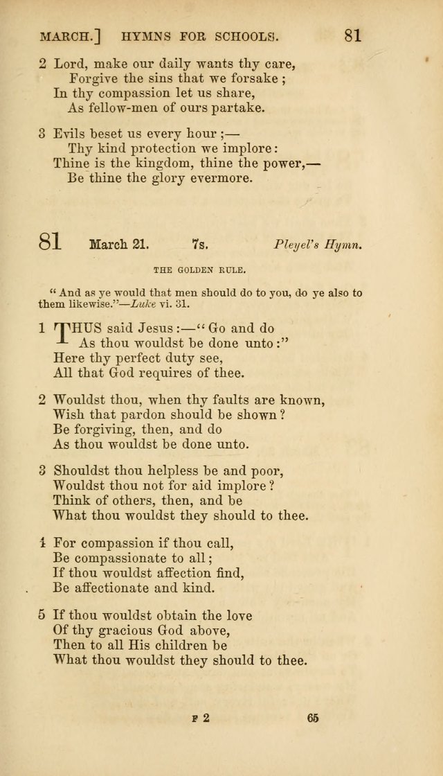 Hymns for Schools: with appropriate selections from scripture and tunes suited to the metres of the hymns (3rd ed.) page 65