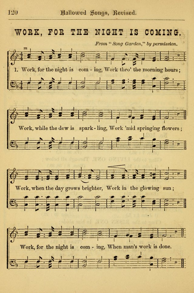 Hallowed Songs: for prayer and social meetings, containing hymns and tunes, carefully selected from all sources, both old and new, and are of the most spiritual..(Newly Revised) page 120