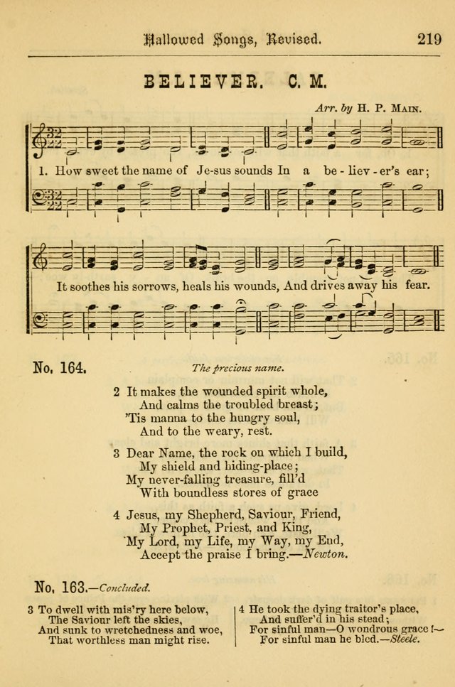 Hallowed Songs: for prayer and social meetings, containing hymns and tunes, carefully selected from all sources, both old and new, and are of the most spiritual..(Newly Revised) page 219