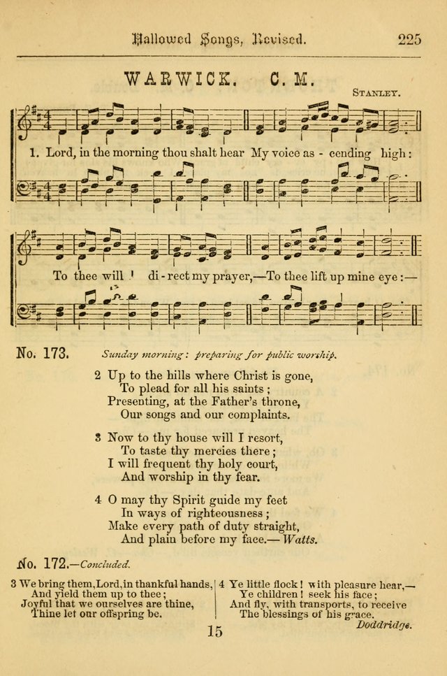Hallowed Songs: for prayer and social meetings, containing hymns and tunes, carefully selected from all sources, both old and new, and are of the most spiritual..(Newly Revised) page 225