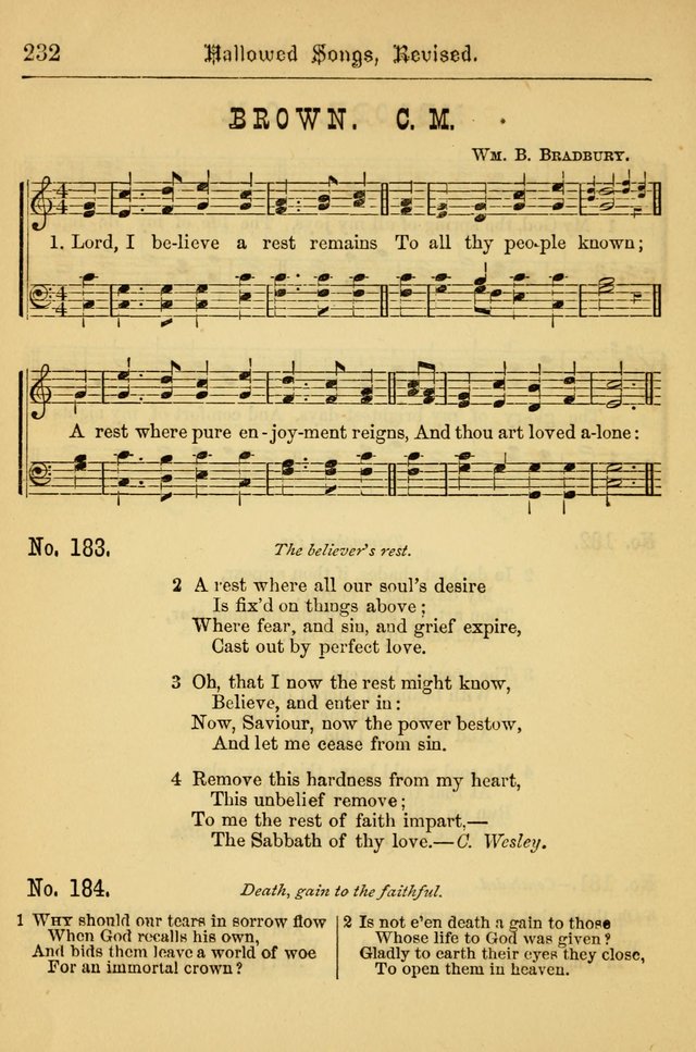 Hallowed Songs: for prayer and social meetings, containing hymns and tunes, carefully selected from all sources, both old and new, and are of the most spiritual..(Newly Revised) page 232