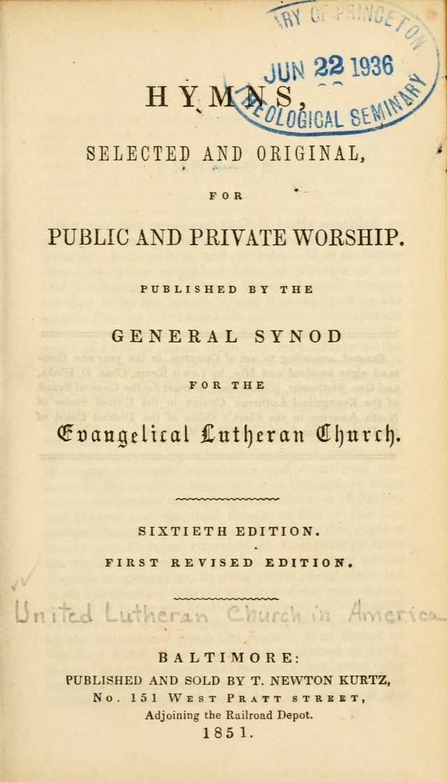 Hymns: selected and original, for public and private worship (60th ed., 1st rev. ed.) page vii