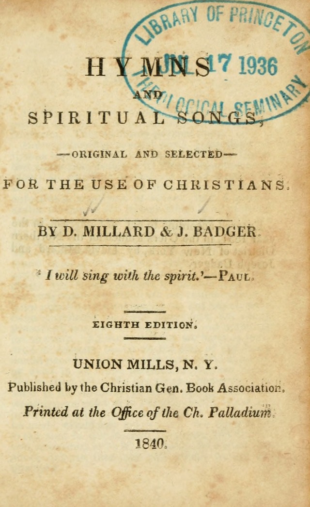Hymns and Spiritual Songs, Original and Selected, for the Use of Christians. (8th ed.) page viii