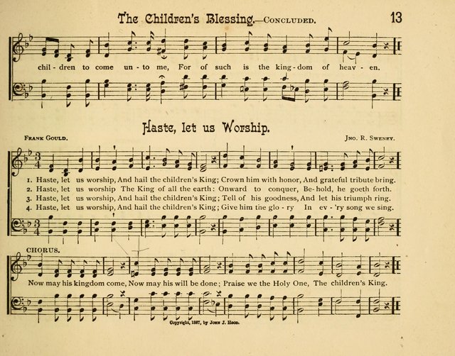 Infant Praises: a collection of sacred songs, hymns, and music, for use in the Sabbath school primary department page 13