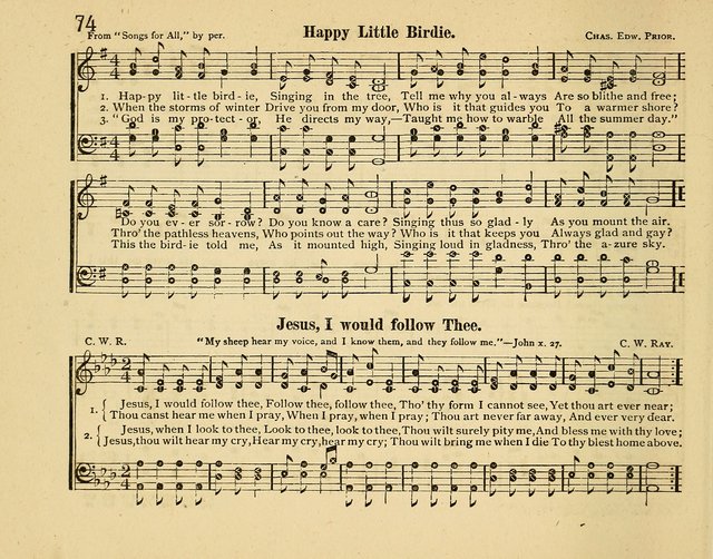Infant Praises: a collection of sacred songs, hymns, and music, for use in the Sabbath school primary department page 74