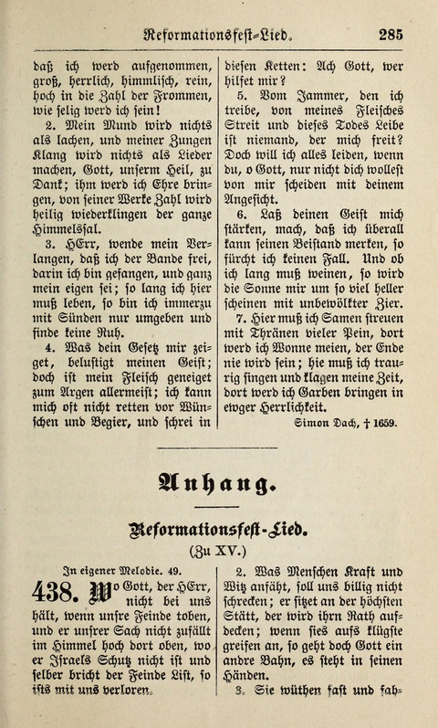 Kirchen-Gesangbuch: für Evangelisch-Lutherische Gemeinden ungeänderter Aubsburgischer Confession page 285