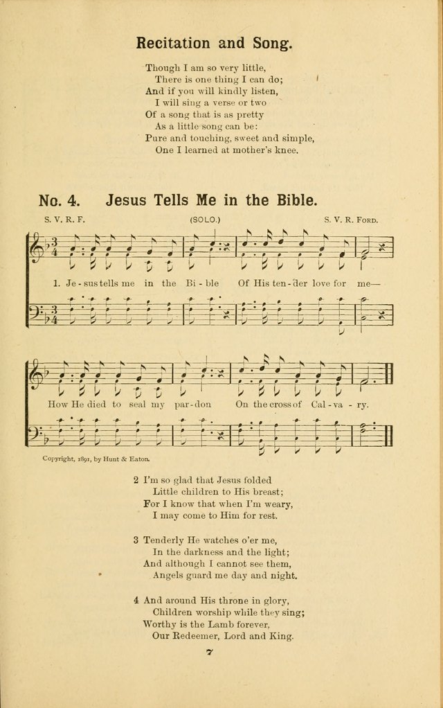 Melodies for Little People: containing also one hundred recitations for Sunday-schools, anniversary occasions, concerts, entertainments, and sociables, with songs adapted... page 7