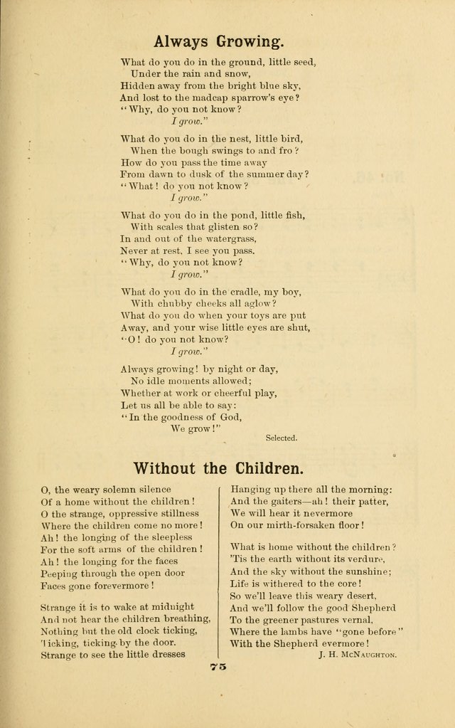 Melodies for Little People: containing also one hundred recitations for Sunday-schools, anniversary occasions, concerts, entertainments, and sociables, with songs adapted... page 75