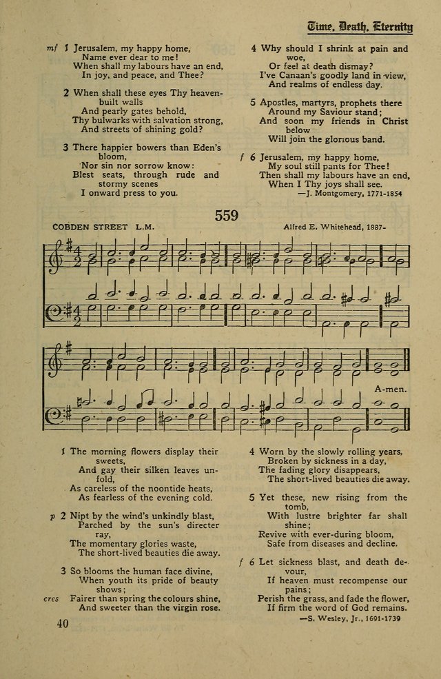 Methodist Hymn and Tune Book: official hymn book of the Methodist Church page 609