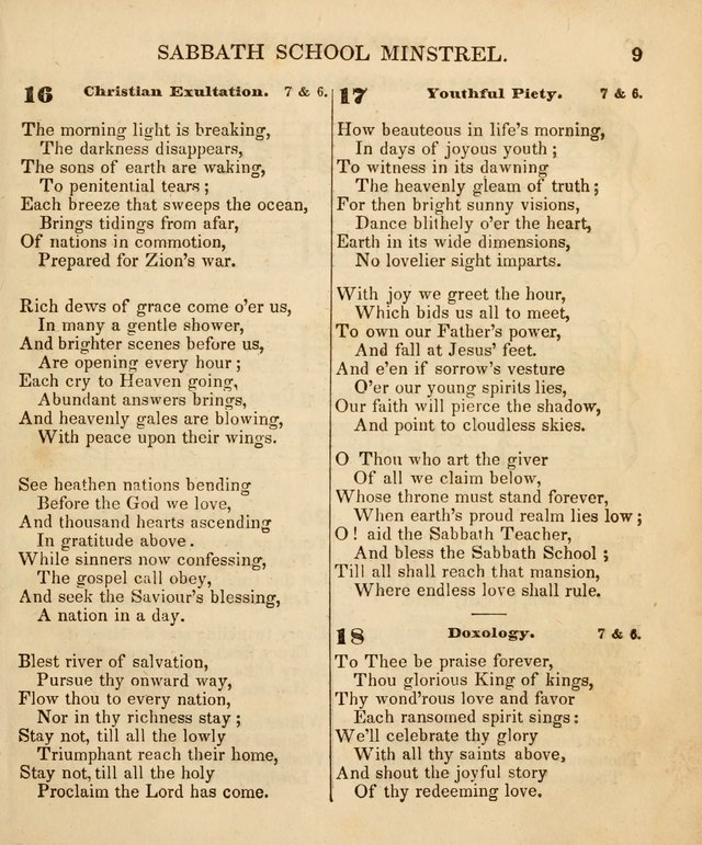 The New England Sabbath School Minstrel: a collection of music and hymns adapted to sabbath schools, families, and social meetings page 9