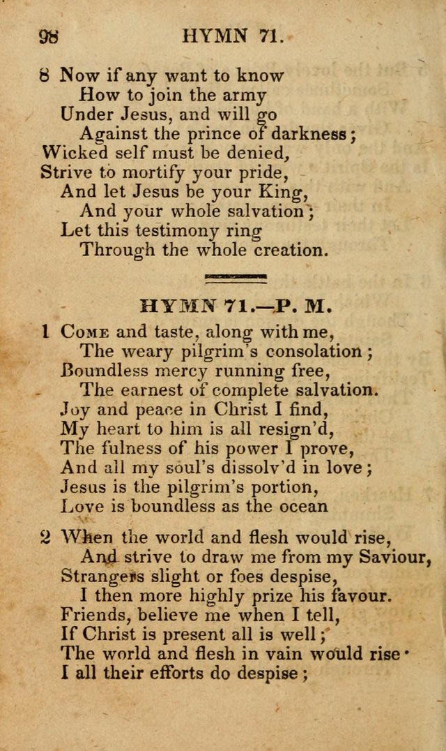 The New and Improved Camp Meeting Hymn Book; being a choice selection of hymns from the most approved authors designed to aid in the public and private devotion of Christians (4th ed. Stereotype) page 100