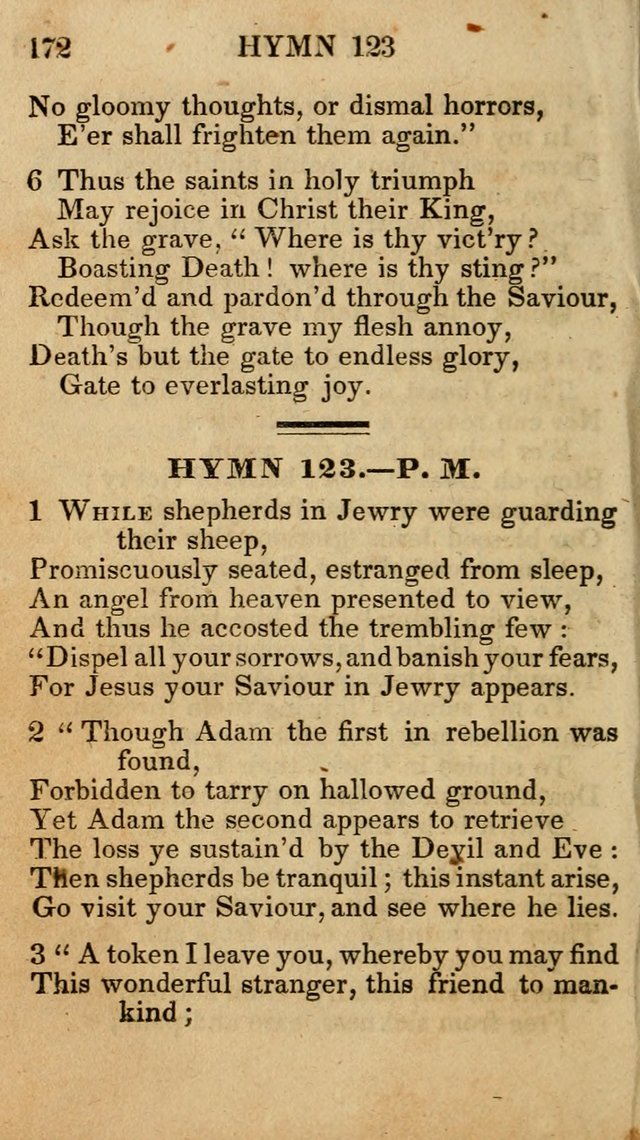 The New and Improved Camp Meeting Hymn Book; being a choice selection of hymns from the most approved authors designed to aid in the public and private devotion of Christians (4th ed. Stereotype) page 174