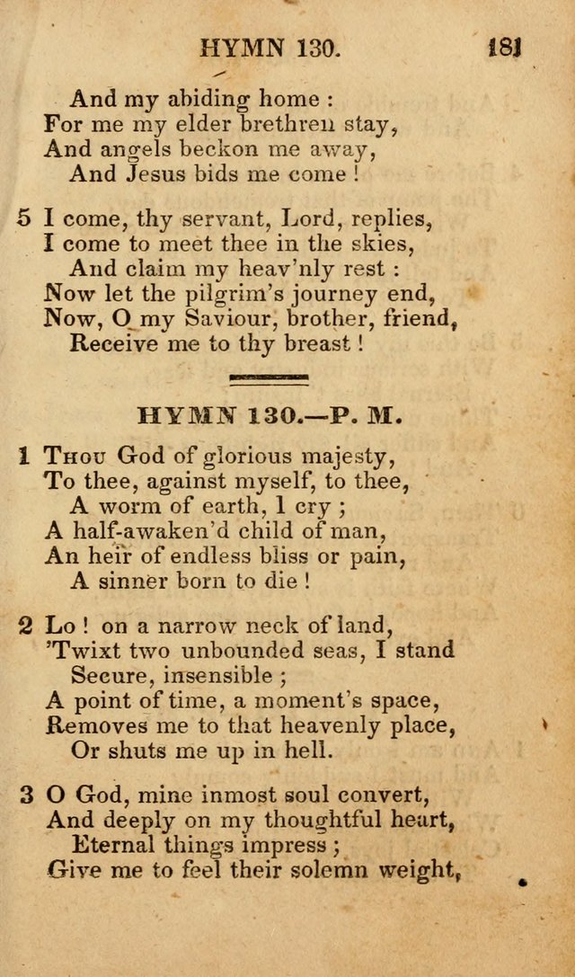 The New and Improved Camp Meeting Hymn Book; being a choice selection of hymns from the most approved authors designed to aid in the public and private devotion of Christians (4th ed. Stereotype) page 183