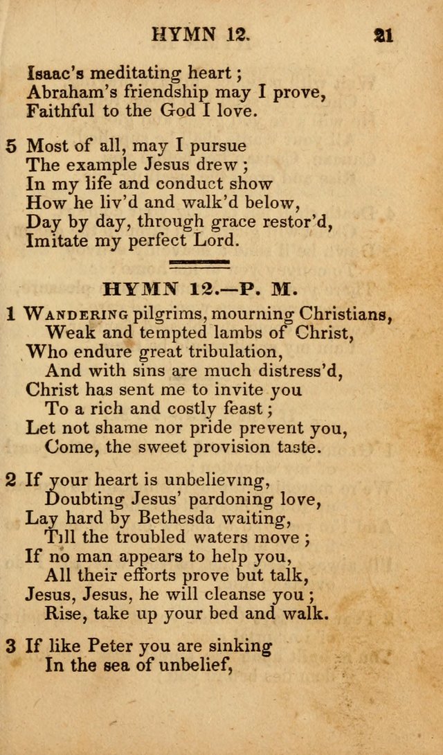 The New and Improved Camp Meeting Hymn Book; being a choice selection of hymns from the most approved authors designed to aid in the public and private devotion of Christians (4th ed. Stereotype) page 21
