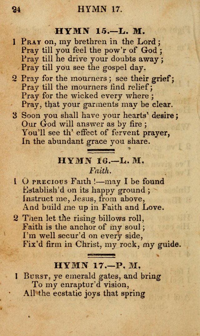 The New and Improved Camp Meeting Hymn Book; being a choice selection of hymns from the most approved authors designed to aid in the public and private devotion of Christians (4th ed. Stereotype) page 24