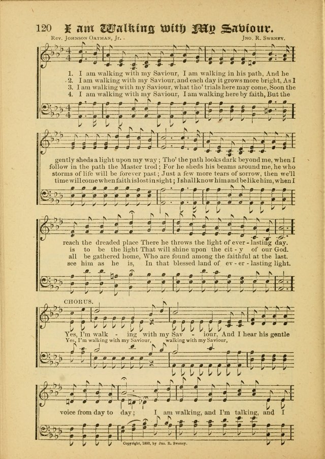 Our Praise in Song: a collection of hymns and sacred melodies, adapted for use by Sunday schools, Endeavor societies, Epworth Leagues, evangelists, pastors, choristers, etc. page 120