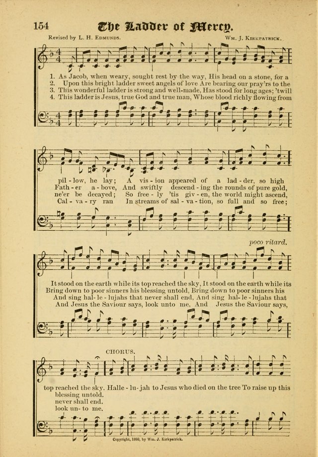 Our Praise in Song: a collection of hymns and sacred melodies, adapted for use by Sunday schools, Endeavor societies, Epworth Leagues, evangelists, pastors, choristers, etc. page 154