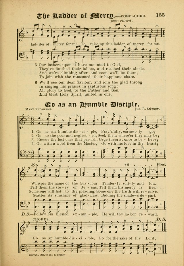 Our Praise in Song: a collection of hymns and sacred melodies, adapted for use by Sunday schools, Endeavor societies, Epworth Leagues, evangelists, pastors, choristers, etc. page 155