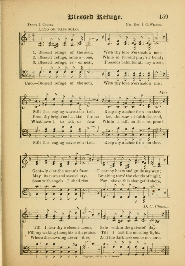 Our Praise in Song: a collection of hymns and sacred melodies, adapted for use by Sunday schools, Endeavor societies, Epworth Leagues, evangelists, pastors, choristers, etc. page 159