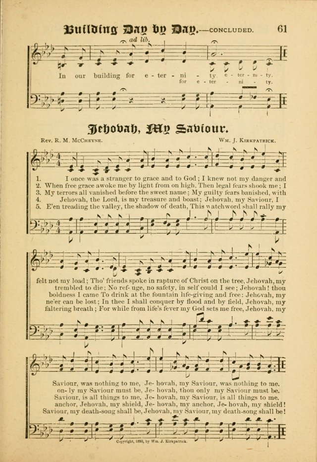 Our Praise in Song: a collection of hymns and sacred melodies, adapted for use by Sunday schools, Endeavor societies, Epworth Leagues, evangelists, pastors, choristers, etc. page 61